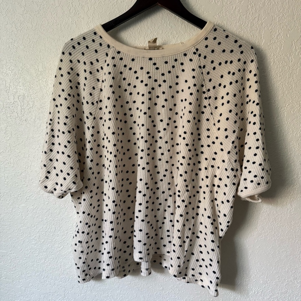 Madewell Cotton Polka Dot Short Sleeve Top - Cream and Black